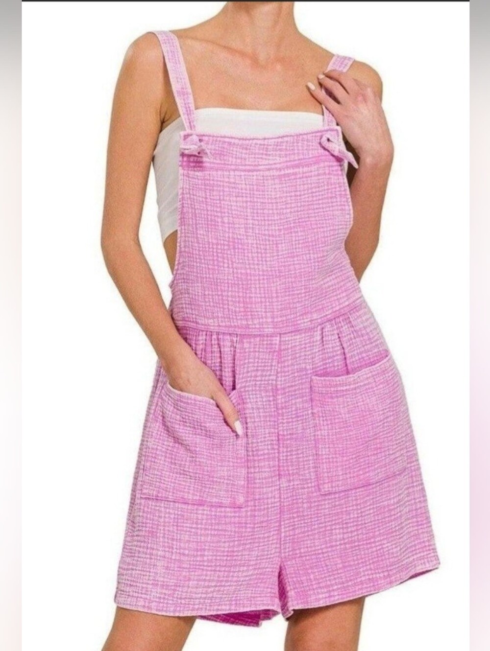 Zenana Acidwashed Light Pink Romper